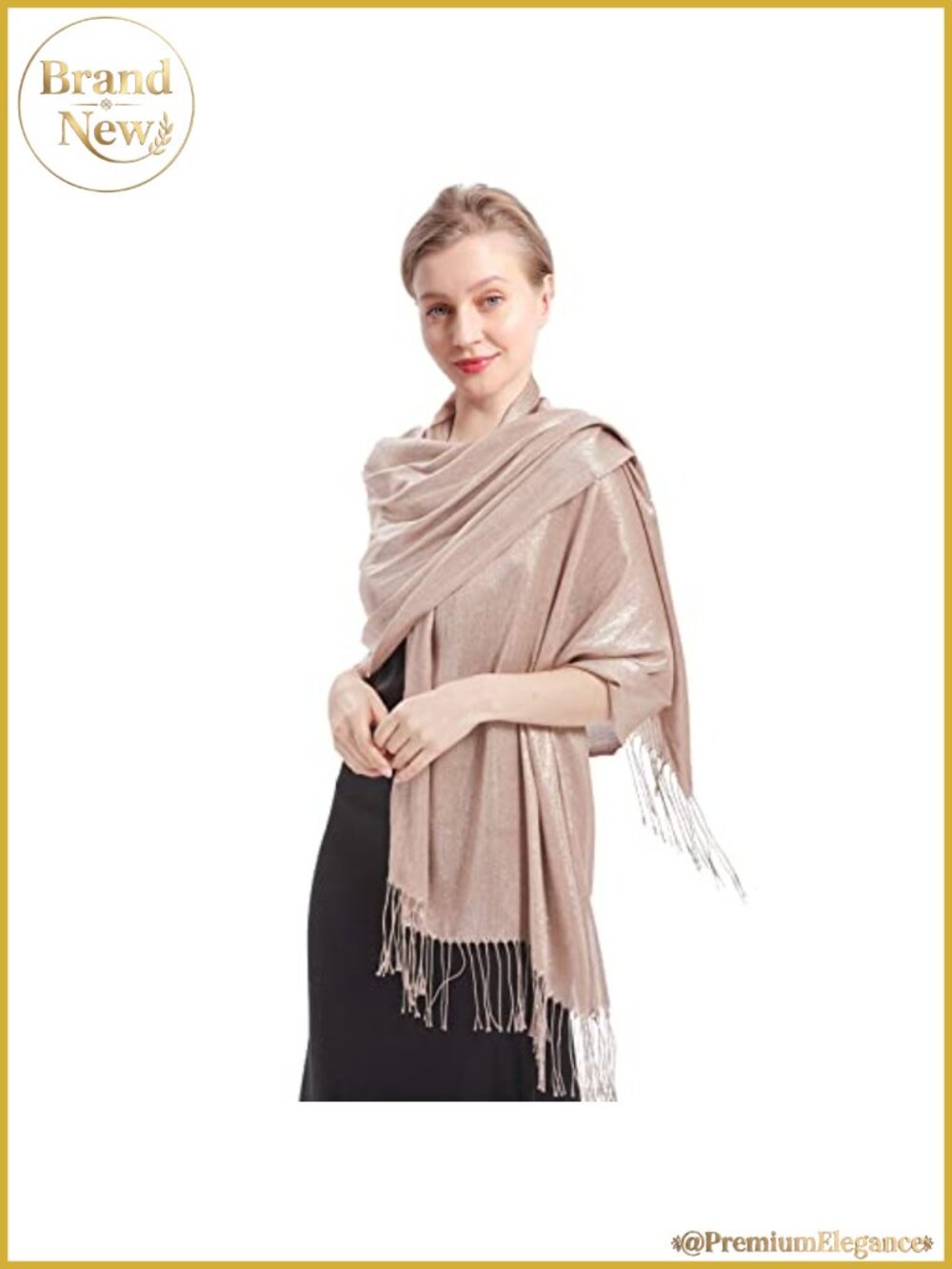 Metallic Glitter Pashmina Shawl Wrap with Fringe for Evening Party